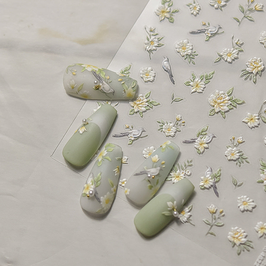 花園花鳥系列：寧靜花園 — 3D 浮雕指甲貼