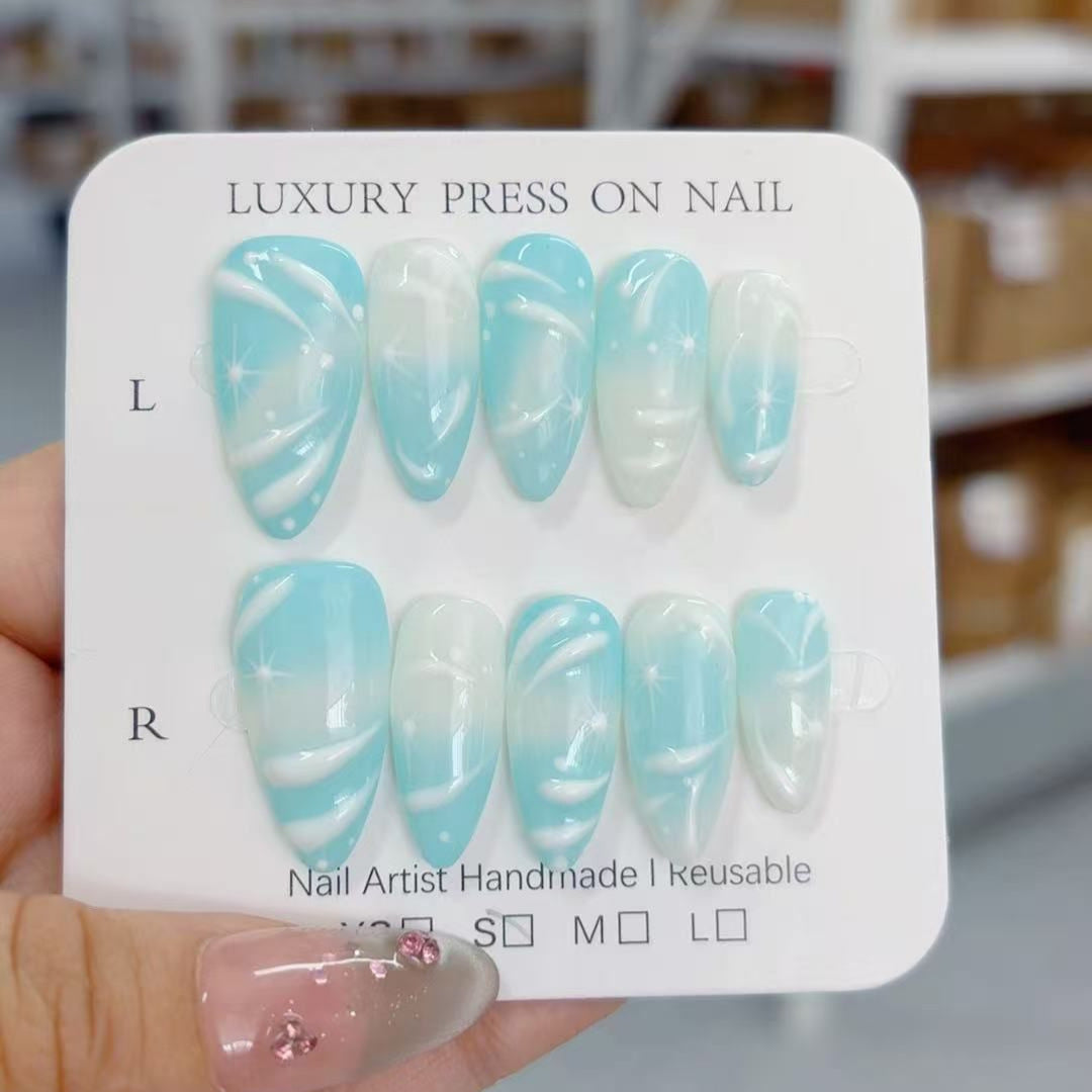 Ocean Breeze: "Cyan Wave" – Almond Press-Ons