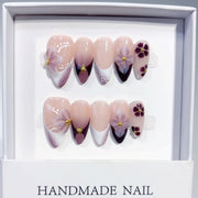 Plum Blossom Gradient: "Purple Floral" – Almond Press-On Nails
