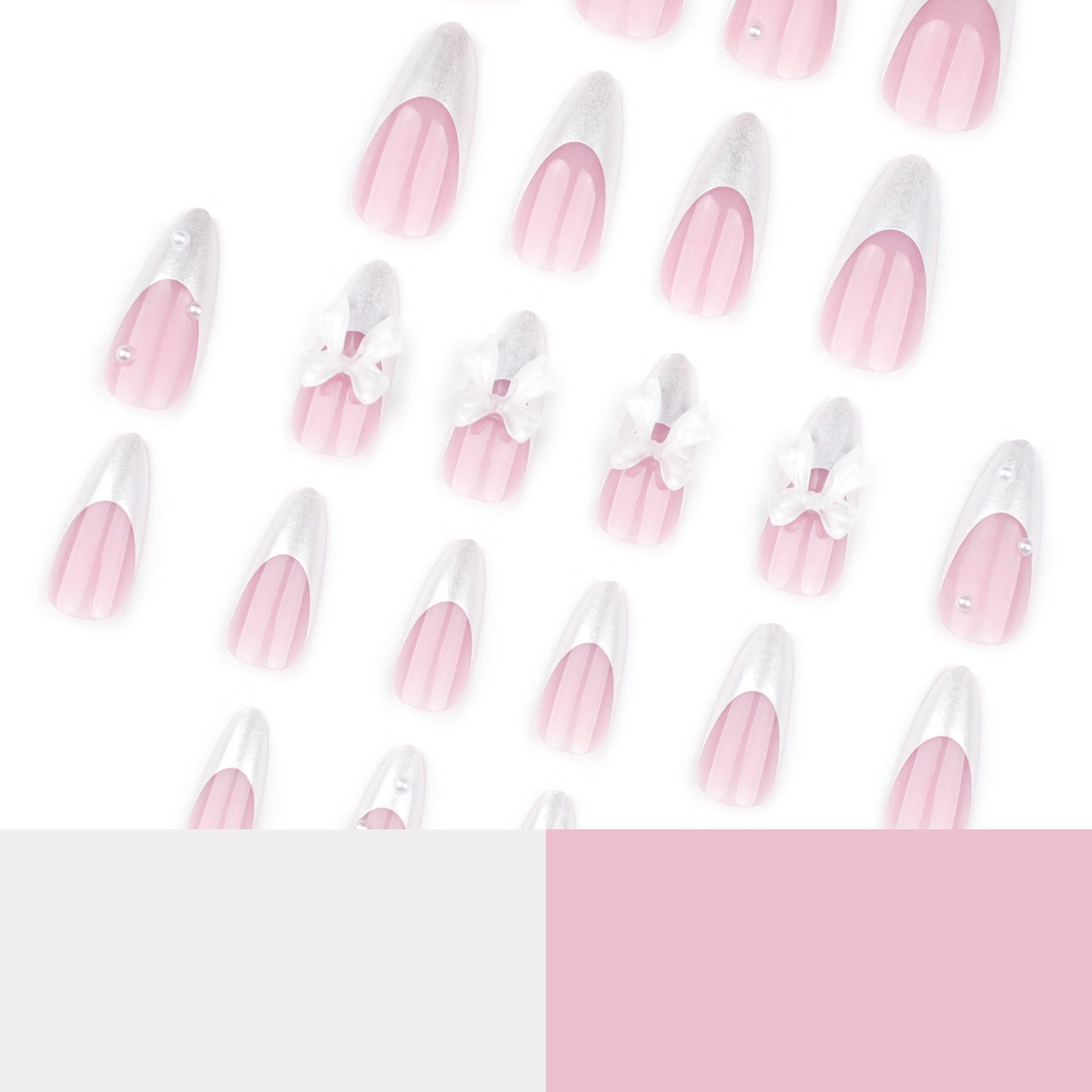 Simple ins three-dimensional white bow  medium and long almond nail French white  art piece｜365nails