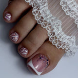 Short Wear Foot Nail Removable French Toenail Patch Nail Patch New White Striped Foot Nail Art Wholesale｜365nails