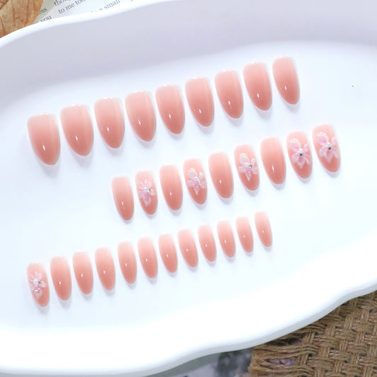 Pure desire 3D three-dimensional flower  short almond nail art Internet celebrity explosion  finished product wholesale｜365nails