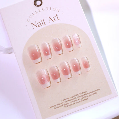 Unhas postiças francesas cremosas blush olho de gato puro desejo vento manicure peça curta balé atacado ｜ 365nails