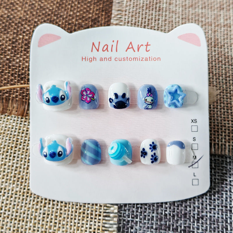 365nails-Stitch Kids Series: "Blue Alien Adventure" – Short Square Kids Nail Art