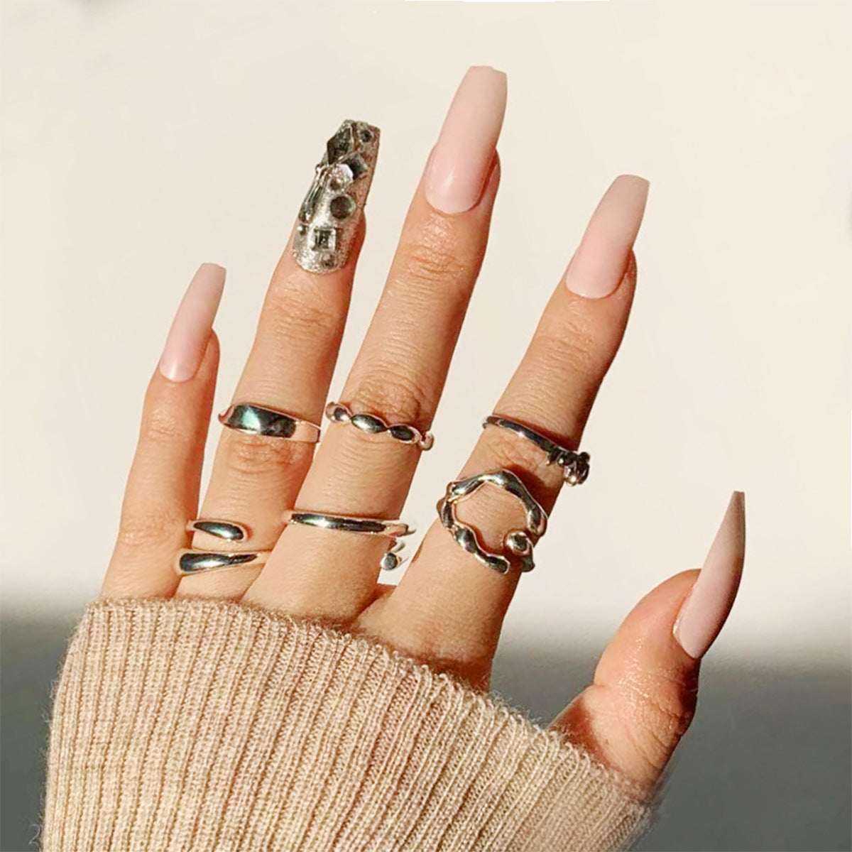 Nude full diamond  pink   nail patch finished product press on nails  direct supply｜365nails