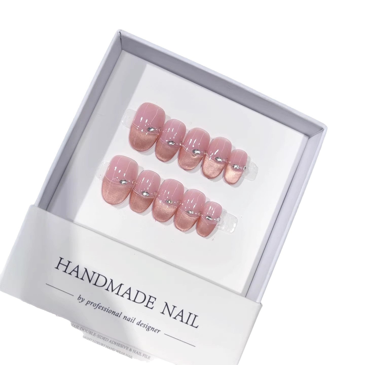 Pink Glow: "Nude Pink Rhinestone" – Square Shape Handmade Press-On Nails