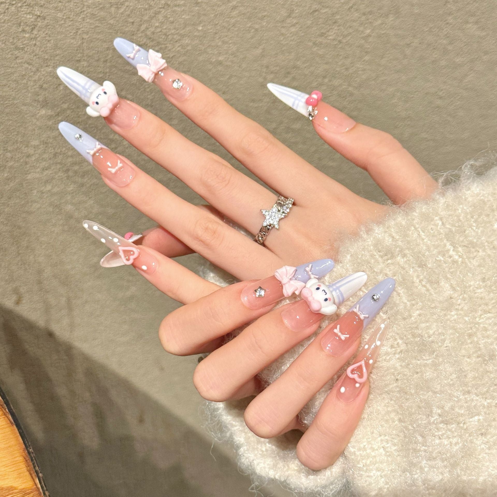 Cute Pastel Bow Cinnamoroll Press On Nails