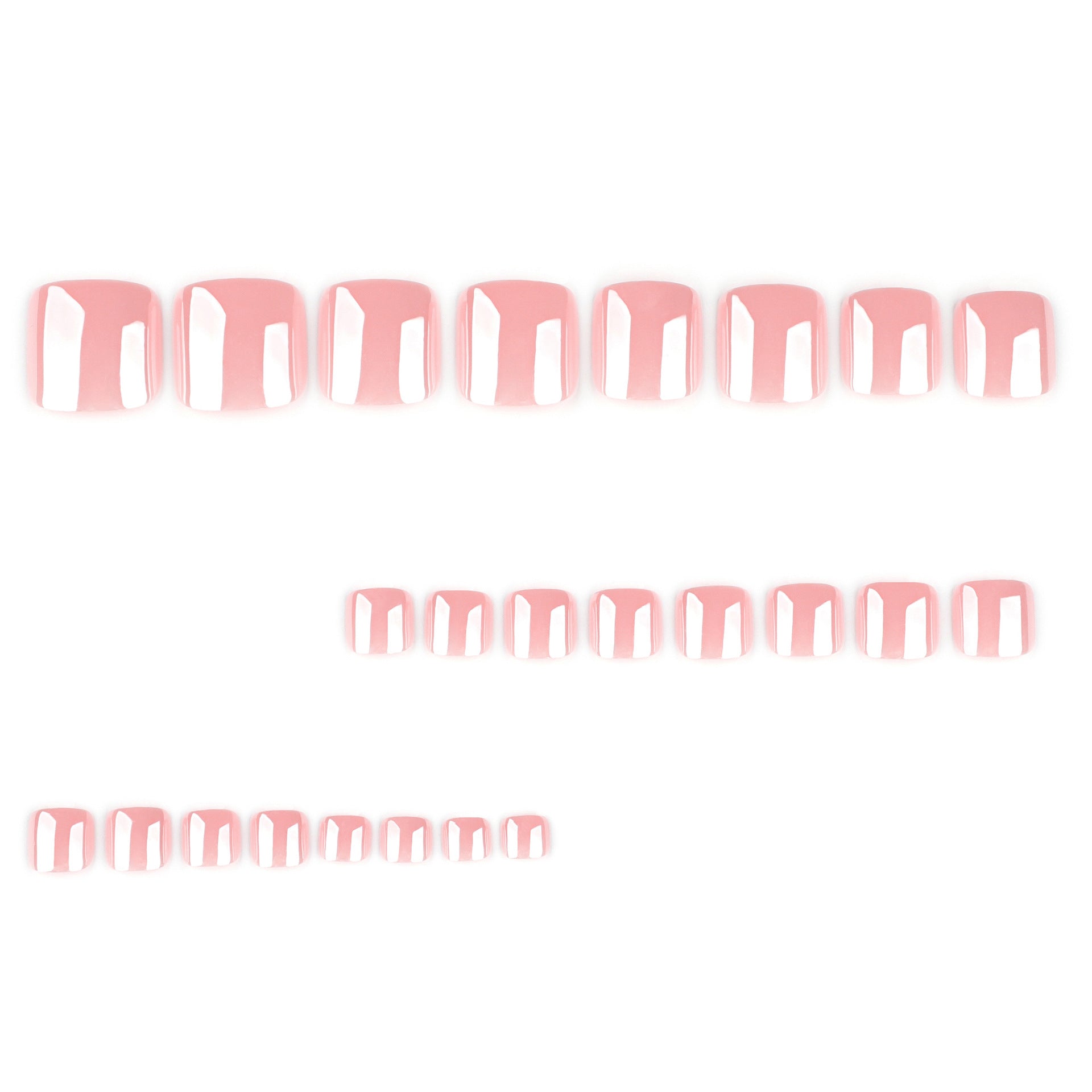 Solid color pink manicure and pedicure coated wearable nails and toes