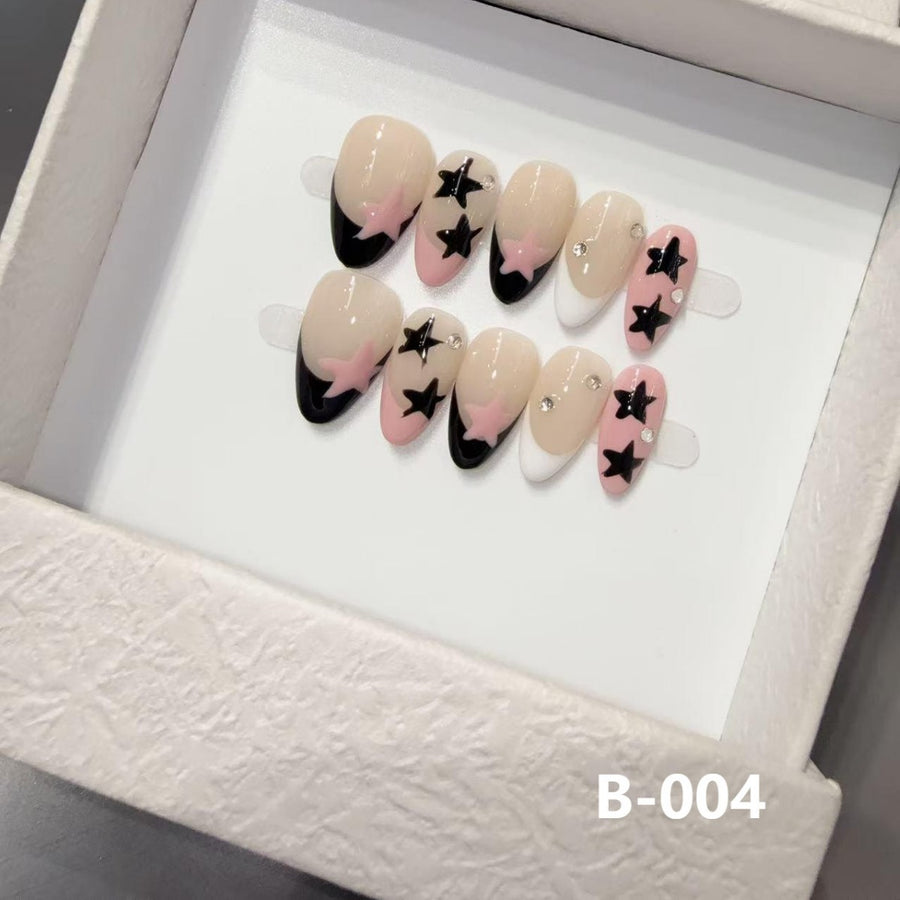 365nails: "Starry Night Gradient" – 3D Star & French Tip Handmade Medium Almond Nails