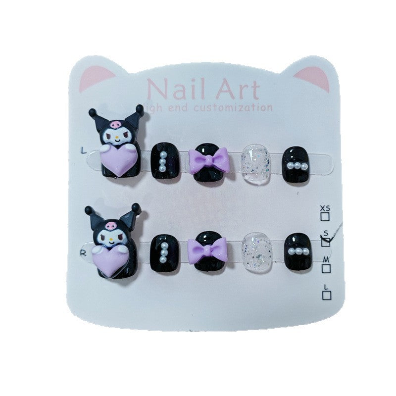 365nails-Kuromi Sweet Kids Series: "Purple Heart Kuromi" – Short Square Kids Nail Art