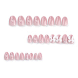 Naked pink solid color  white bow love manicure  removable fake nail wholesale｜365nails