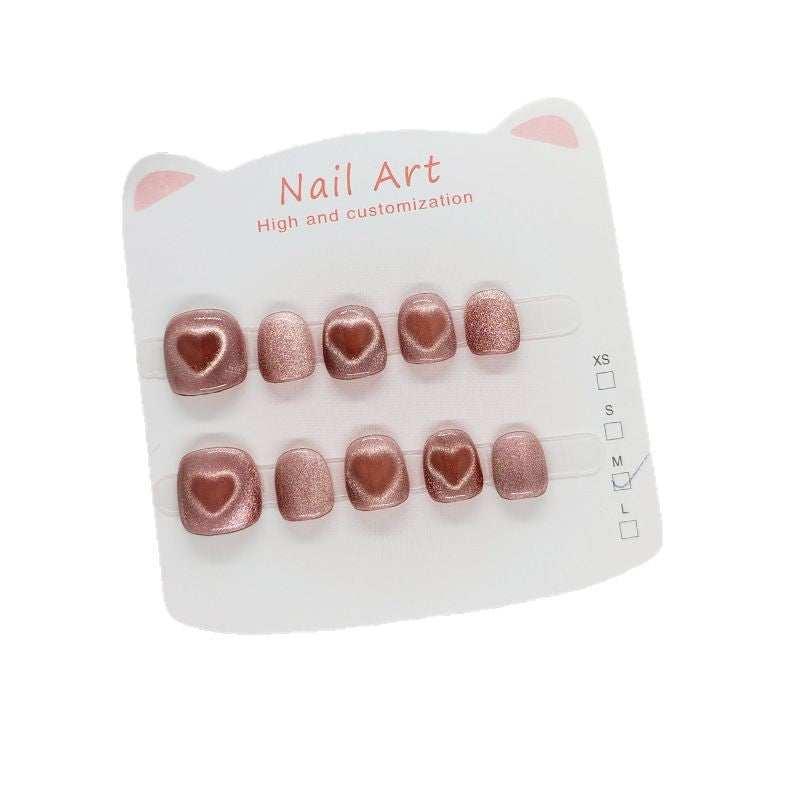 365nails:「霧玫瑰貓眼愛心」手工製足部穿戴甲