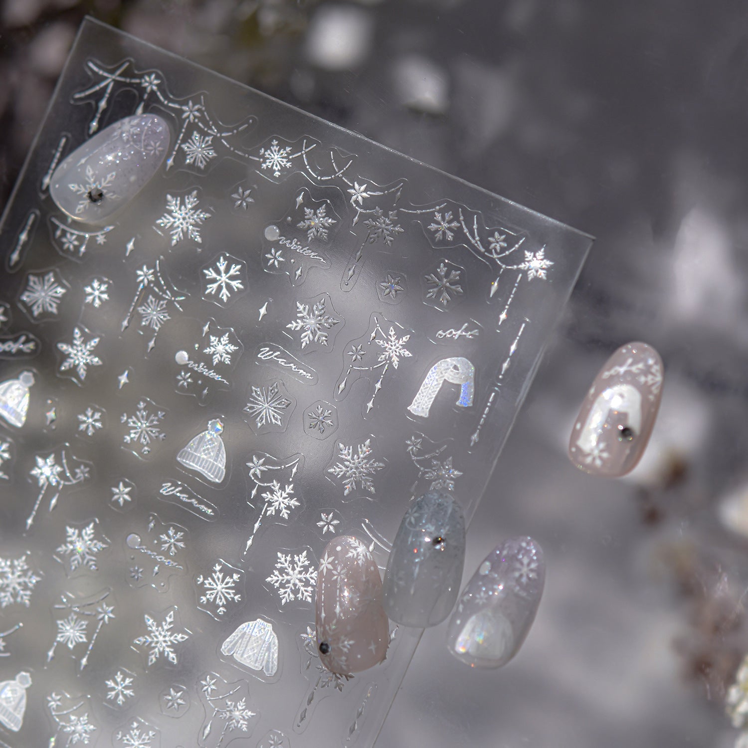 Silver Snowflake & Winter Hat – 5D Embossed Festive Accent Set