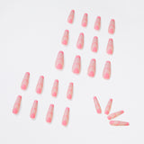 Unhas postiças longas com acabamento em francês rosa fosco, remendo removível para unhas ｜ 365 unhas
