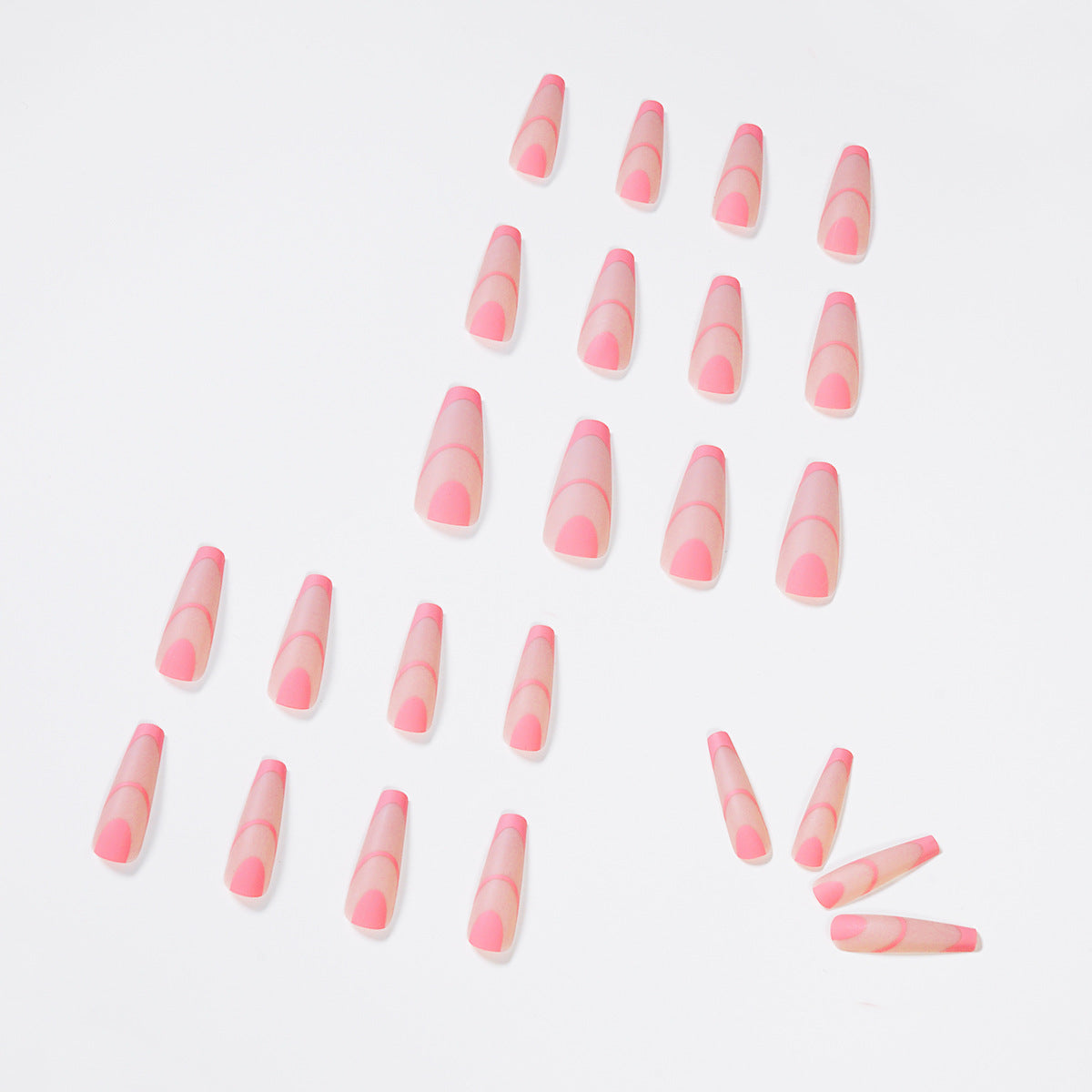 Unhas postiças longas com acabamento em francês rosa fosco, remendo removível para unhas ｜ 365 unhas