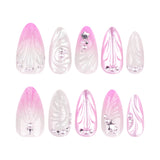 3D rosa mudança gradual concha gotas de água desgaste unha pérola ponto diamante manicure unha falsa curta alta qualidade atacado ｜ 365nails