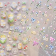 粉彩春日花卉與情書：「秘密花園情書」— 5D浮雕指甲貼紙