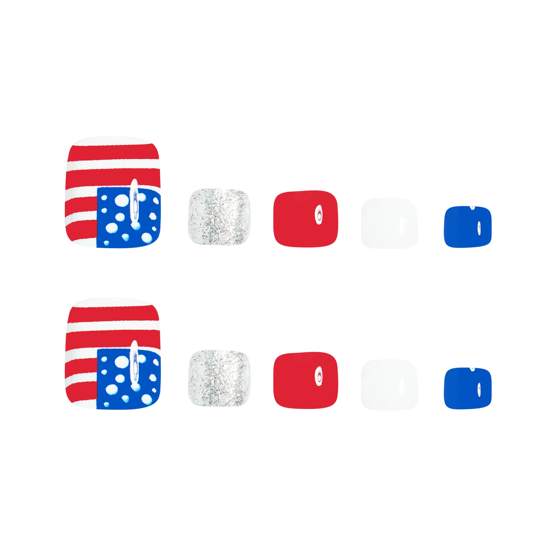365nails : ongles press-on pour orteils « Independence Day » — drapeau pailleté
