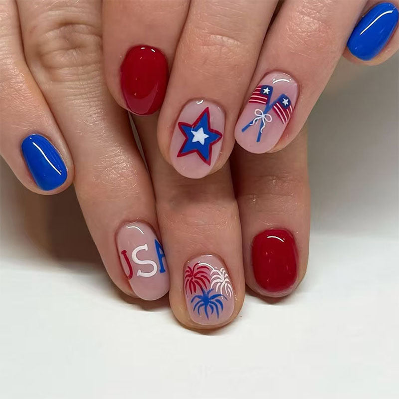 365nails: "Salute & Shine" – Star & Stripe Shimmer French Squoval Nails