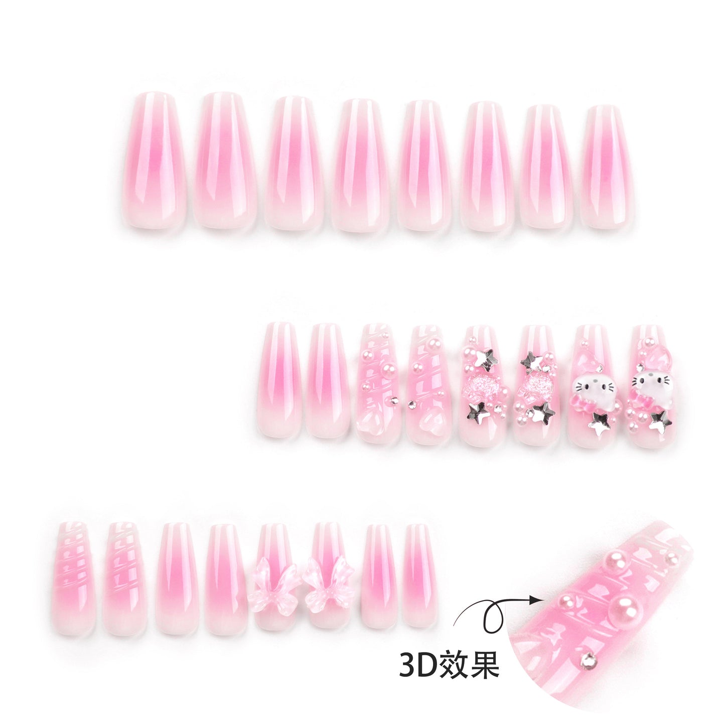 Cute Hello Kitty  three-dimensional water ripple nail art nail sticker bow ｜365nails