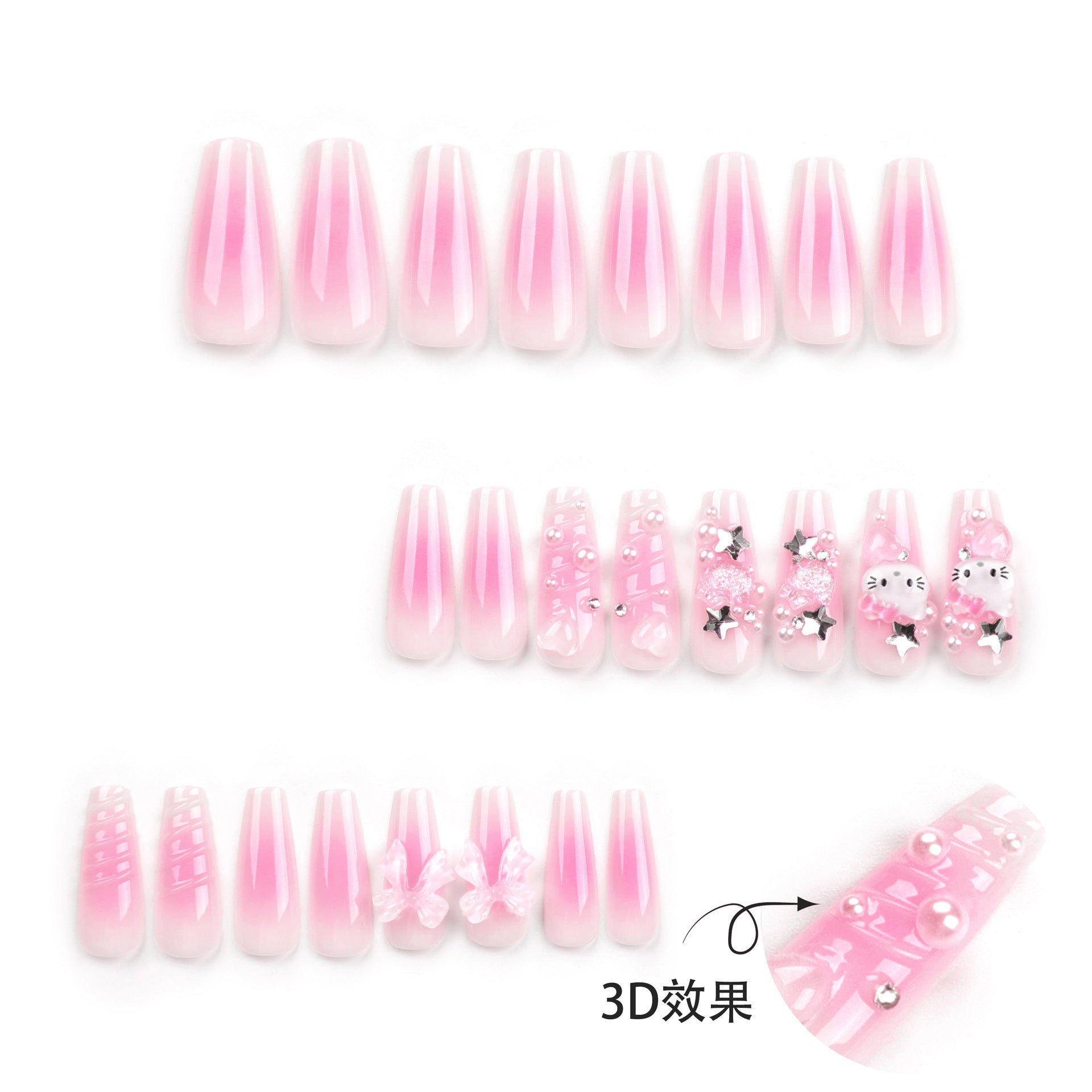 Lindo lazo adhesivo para uñas con diseño de Hello Kitty con ondas de agua tridimensionales ｜365nails