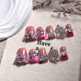 Pink Crystal French Star Accent Press On Nails