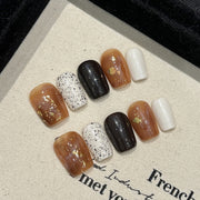 365nails: "Autumn Gold" – Hand-Painted Gold Foil & Speckle Short Square Nails