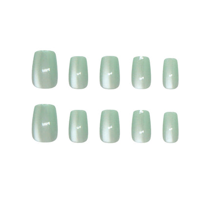 Nail Tips  Prefabricated nail Refreshing Mint Green Province Light Green cat eye Solid Color Simple and White  30 pieces｜365nails