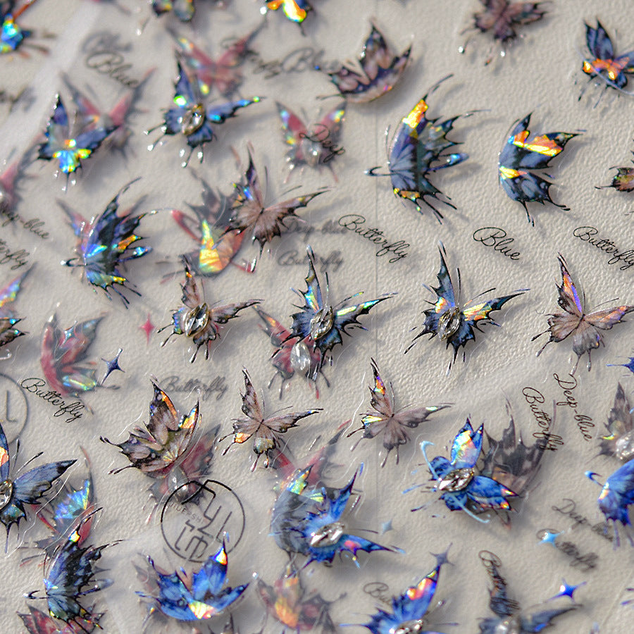 365nails: 무지갯빛 딥블루 나비 크리스탈 네일 스티커 세트