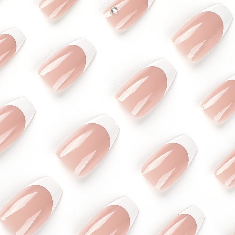 Manicure de balé curto francês branco com strass, atacado de unhas postiças｜365nails