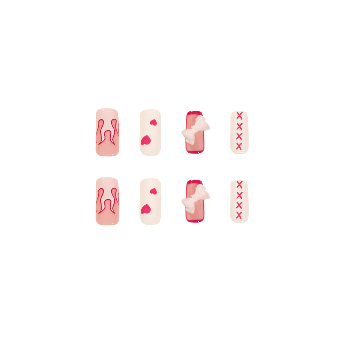 鴛鴦粉色火焰蝴蝶結成品穿戴甲（可拆卸甲片）｜365nails