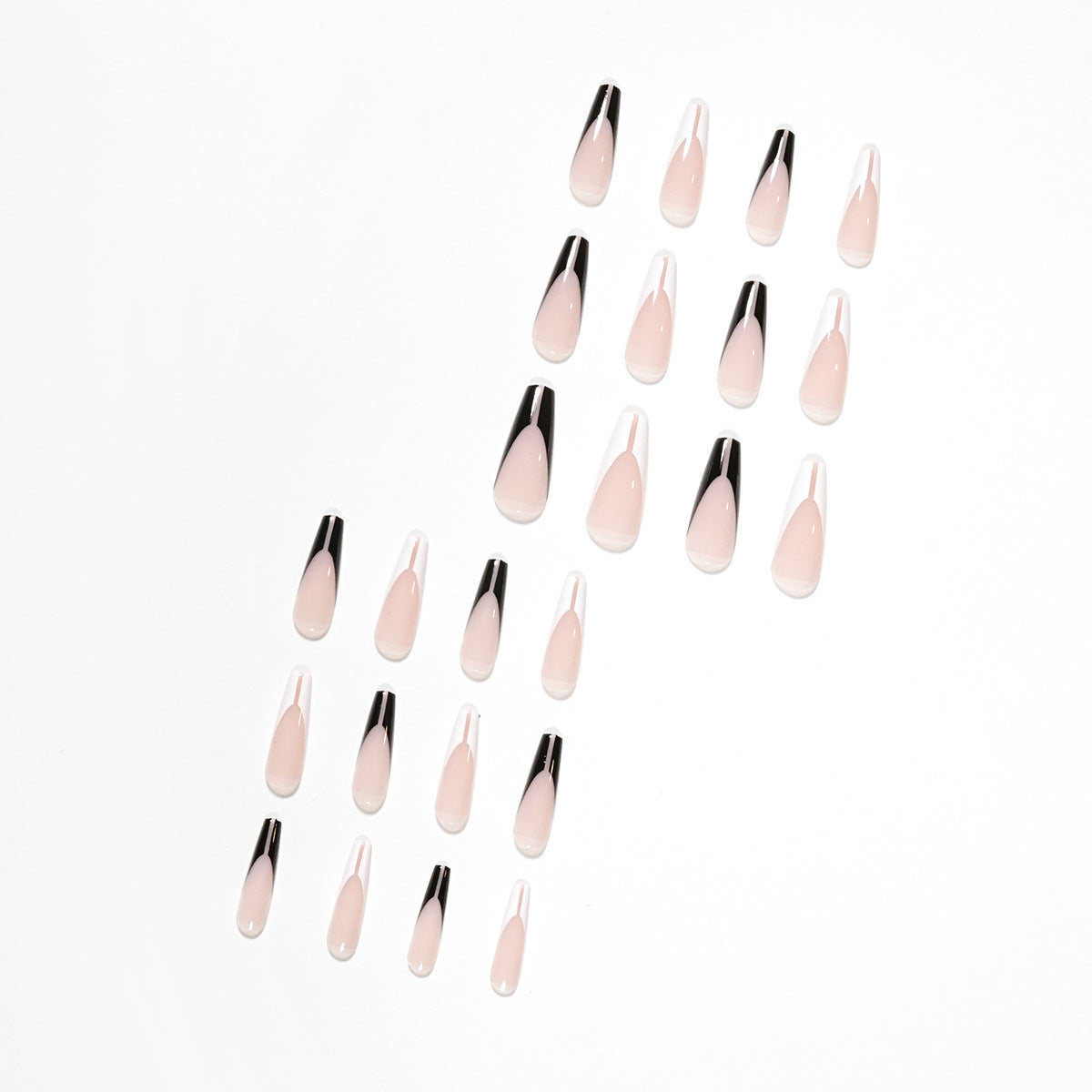 Ballet largo de pato mandarín francés en blanco y negro Uñas postizas para usar Arte de uñas terminado Parche de arte de uñas Uñas postizas Uñas removibles｜365nails