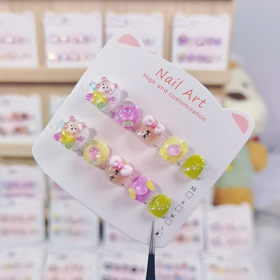 Candy Bear Colorful Cute Kids Press On Nails Set