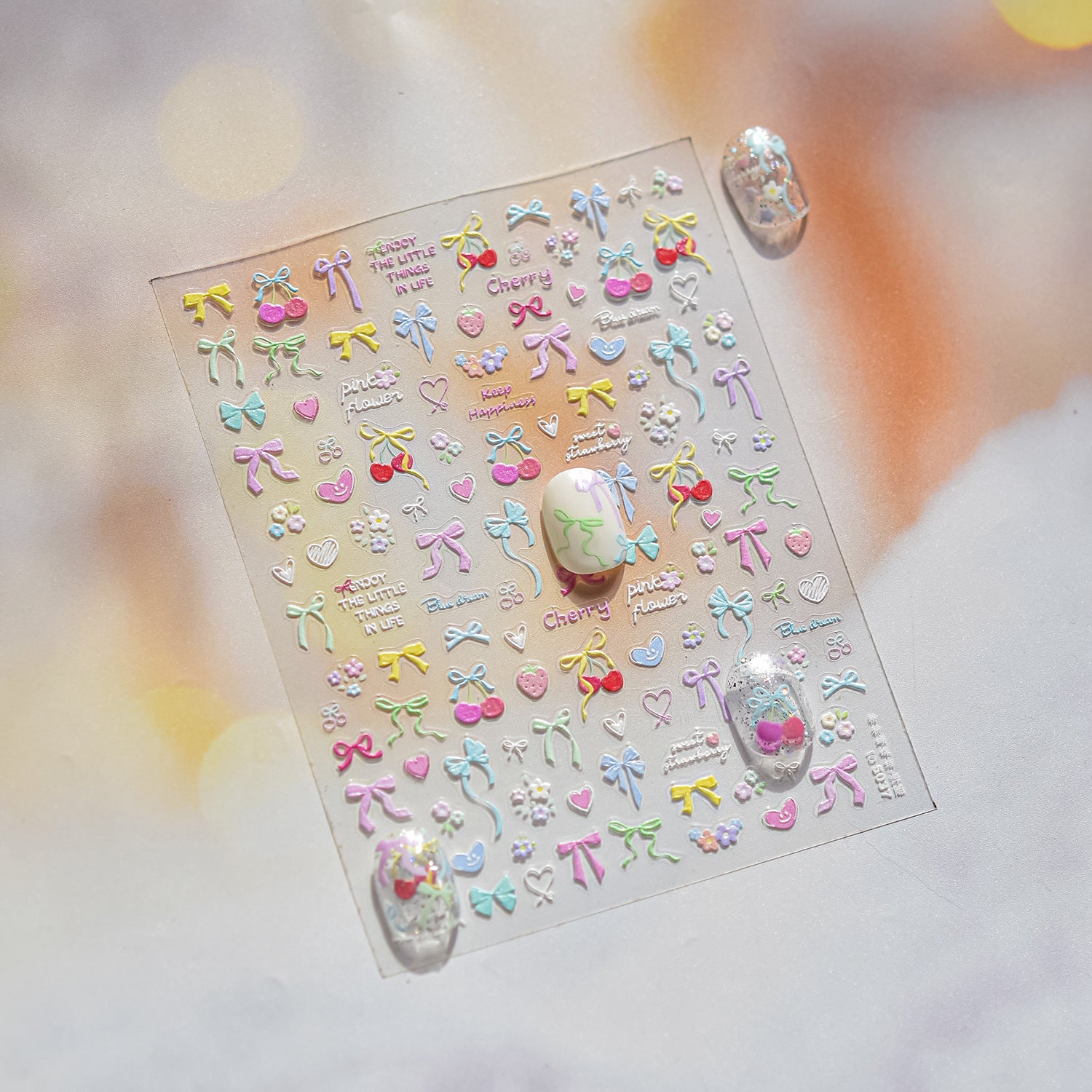 Colorful Ribbon & Sweet Heart: "Y2K Ribbon Candy" – 5D Embossed Nail Sticker
