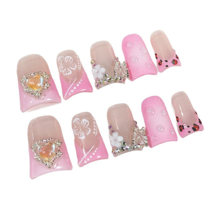 Duck bill nail sweet girl heart ice transparent blush nail leopard print French wearing armor pure handmade factory wholesale｜365nails