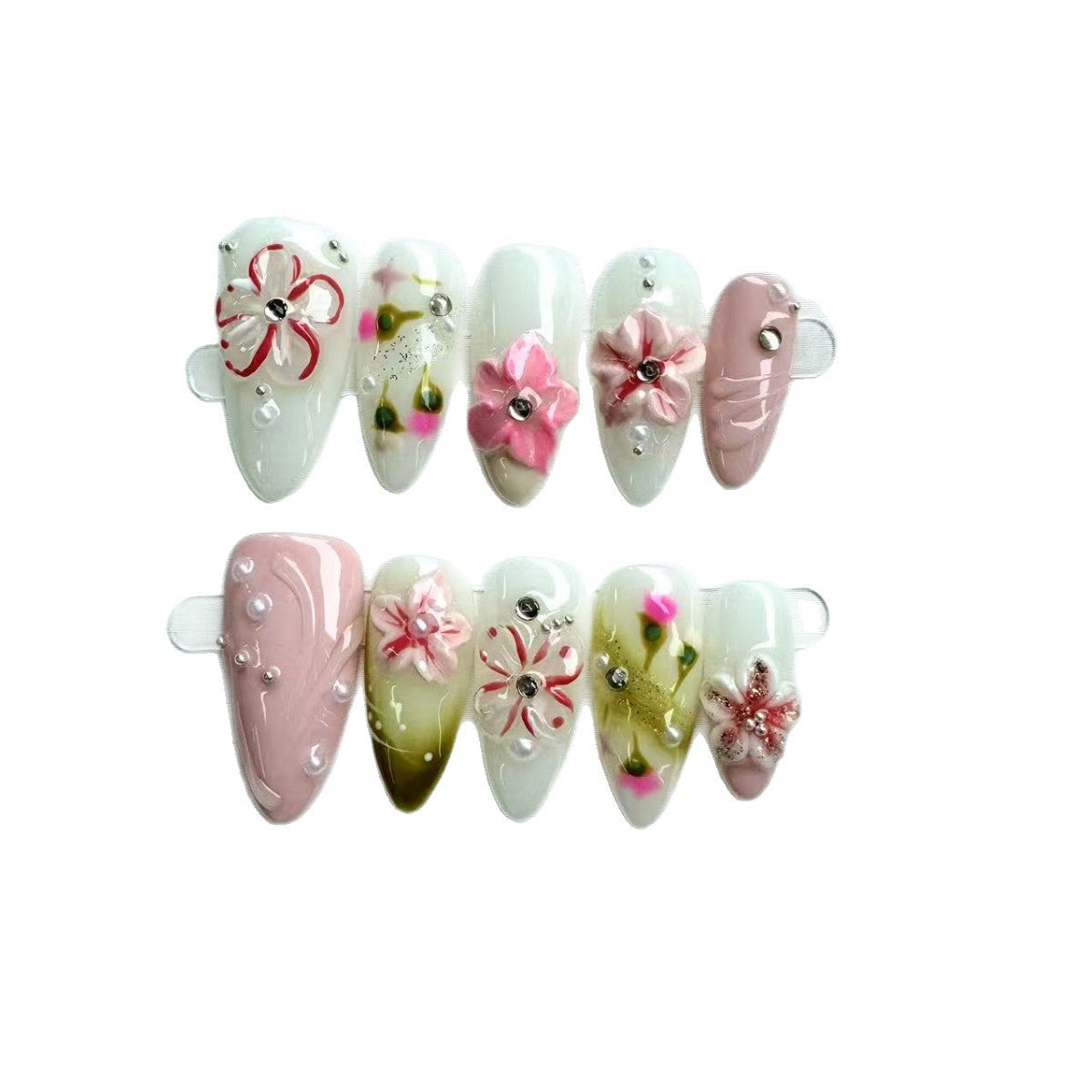 365nails : « Floraison Pastel » — ongles press-on forme amande, faits main, décor floral 3D