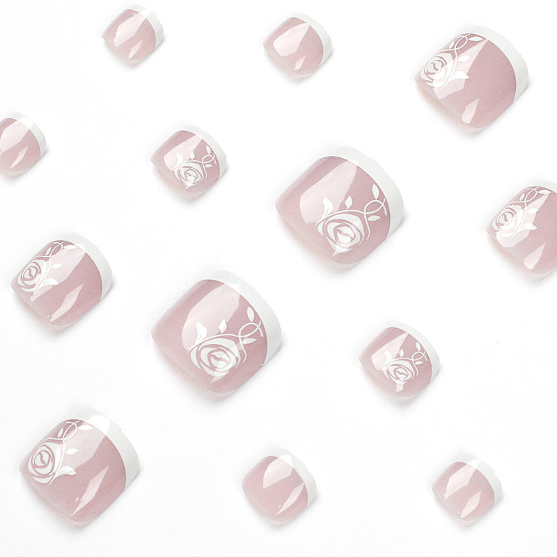 Uñas para pies con borde blanco, rosa francesa, venta al por mayor, uñas removibles｜365nails