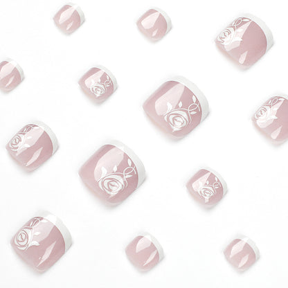 Uñas para pies con borde blanco, rosa francesa, venta al por mayor, uñas removibles｜365nails