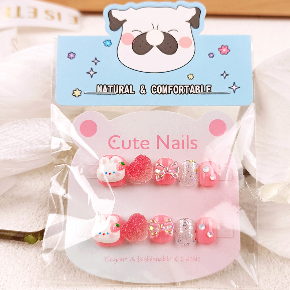10 three-dimensional love nail pieces, cartoon children's bow wearing nail pieces 3D diamond-encrusted children's nail patches