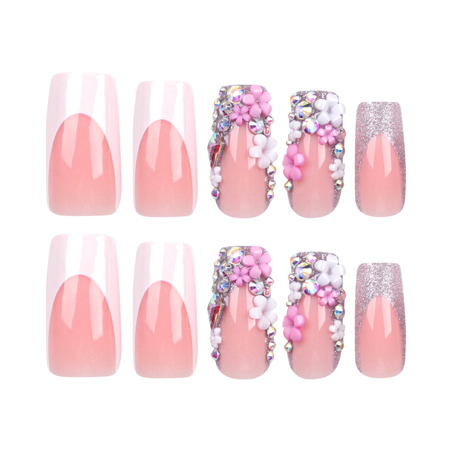 spice girls wear nail pieces medium and long flower white edge nail pieces  nail stickers nail pieces｜365nails
