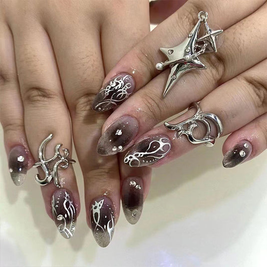 Press on nails short gill black rhinestone Press on nails advanced nail piece nail  wholesale nail piece half sticker nail piece｜365nails