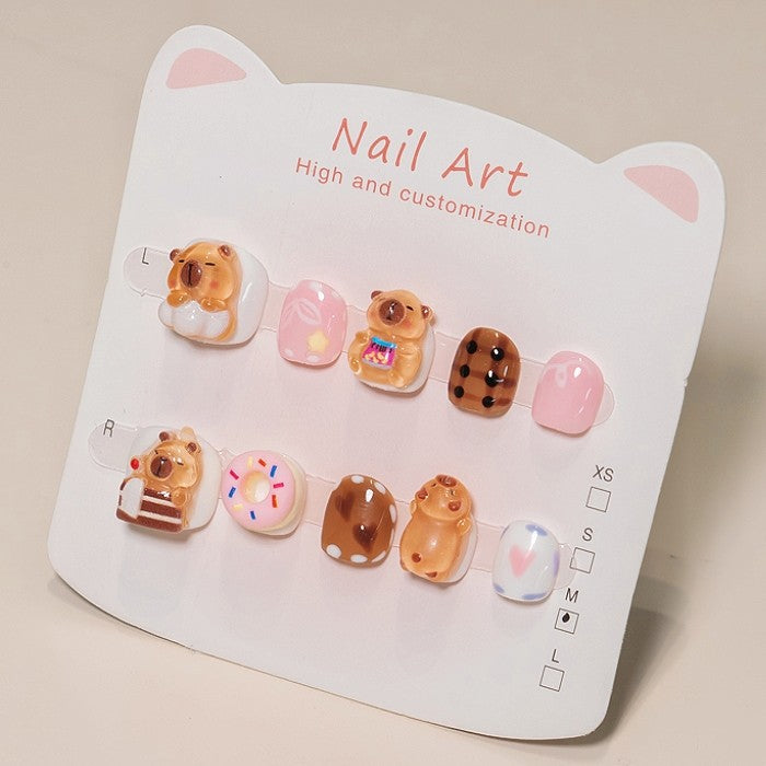 Kapibara Cute Kids Press On Nails with Dessert Charms