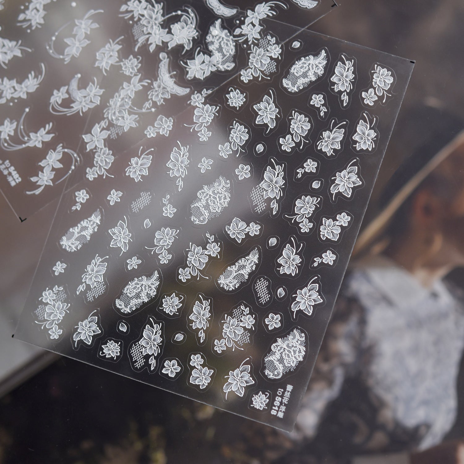 White Lace Orchid Collection: "Elegant White Lace Orchid & Moon" – 3D Embossed Nail Sticker
