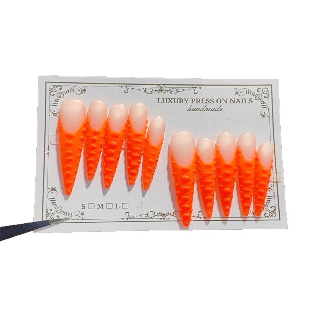 Neon Orange Gradient Textured Statement Press On Nails