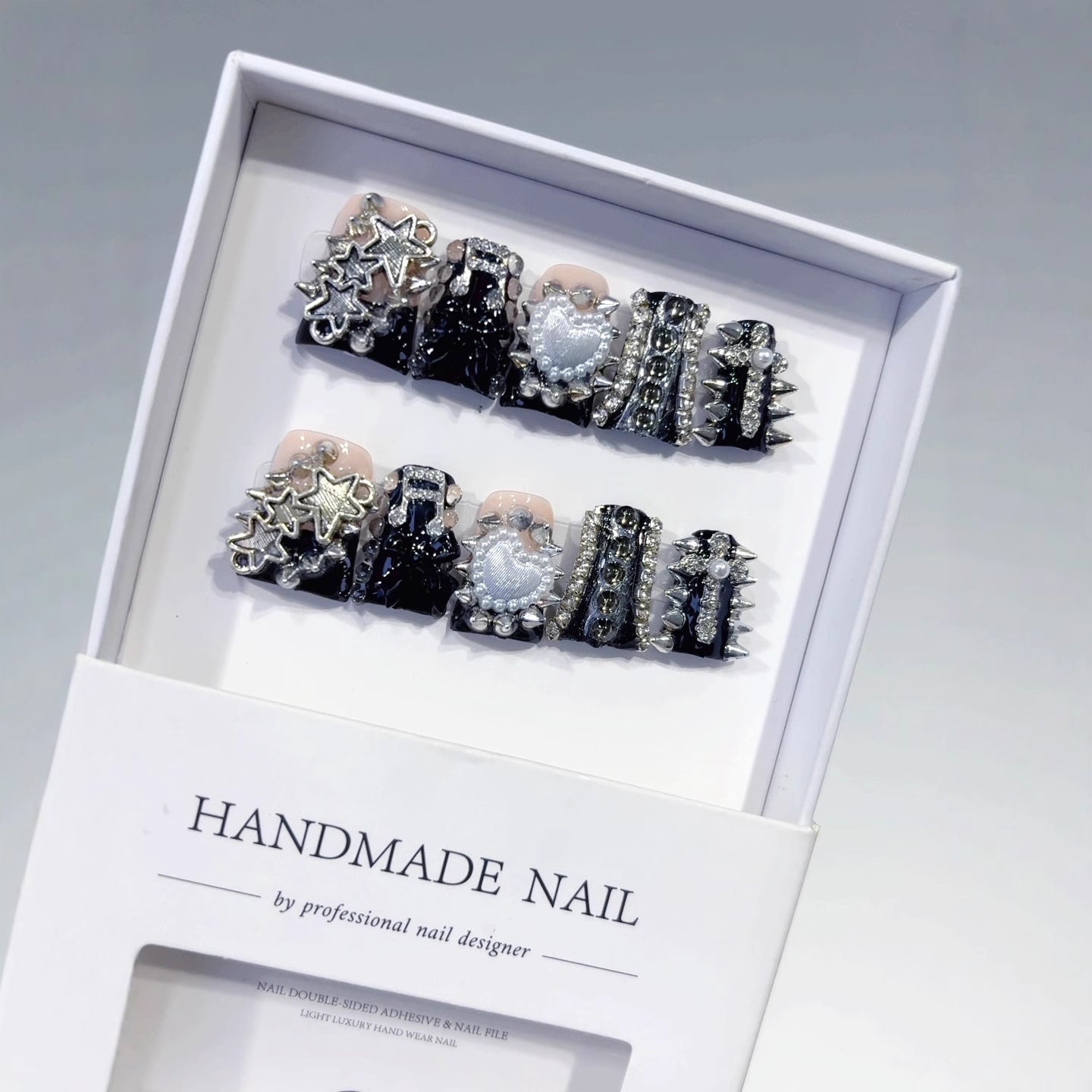 Punk Royal: "Spiked Heart" – Short Almond Handmade Press On Nails