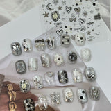 Silver Metallic Drip Heart Nail Stickers – Celestial Star Moon Clock Set