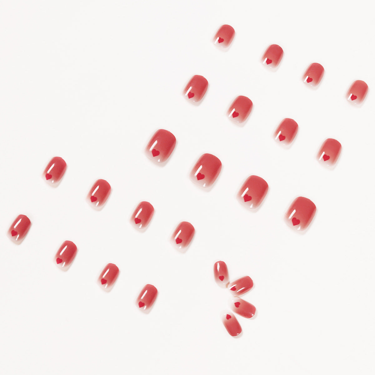 Uñas postizas suaves con estampado de amor en rojo melocotón, con película extraíble, venta de fábrica | 365nails