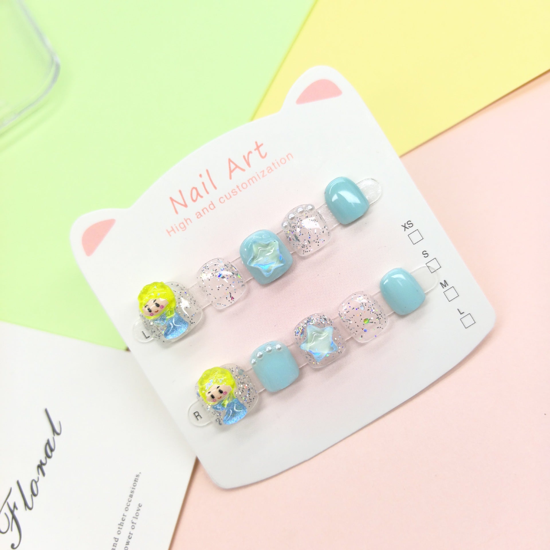 Princess Elsa Blue Cute Kids Press On Nails Set