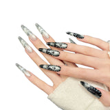 Silver Black Gothic Cross Flame Nails