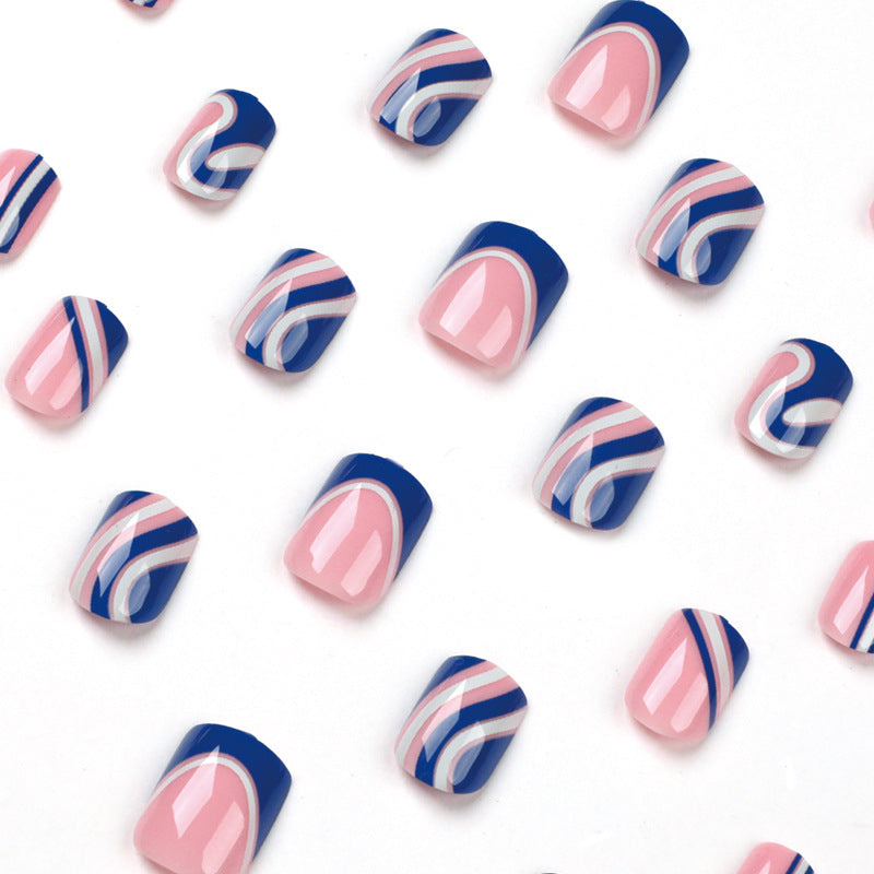 Wear nail pads Wear nail pads, French blue and white contrasting color wave nail pads Wear nail pads Short wear nail pads Wholesale｜365nails